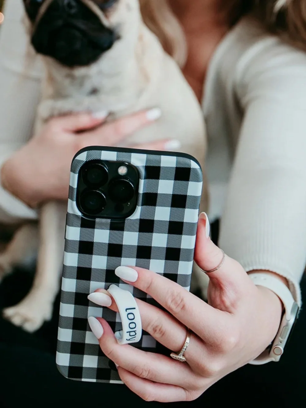iPhone 16 Plus loopy red & black plaid case “stop the drop” NEW!